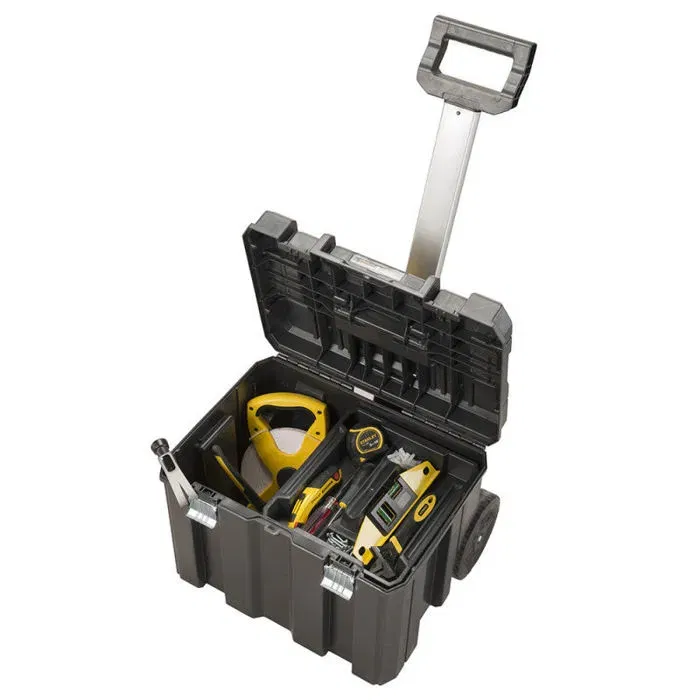 Stanley FMST1-75753 Coffre à outils mobile grand volume avec manche télescopique, poignée bimatière et roues 7 pouces - Modulable et empilable