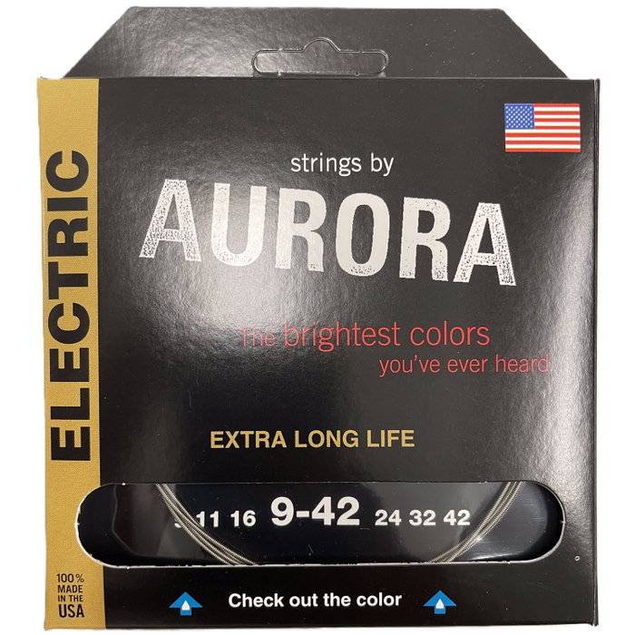 Aurora Strings Clearcoat 9-42 NPS Cordes pour guitare électrique Nickel revêtues anti-corrosion Aurora Strings Clearcoat 9-42 NPS Cordes pour guitare électrique Nickel revêtues anti-corrosion