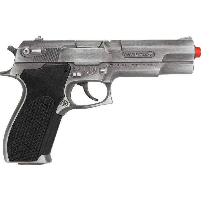 GONHER - Pistolet jouet de police avec fulminants, 8 coups, couleur argentée, imitation pour enfants +3 ans GONHER - Pistolet jouet de police avec fulminants, 8 coups, couleur argentée, imitation pour enfants +3 ans