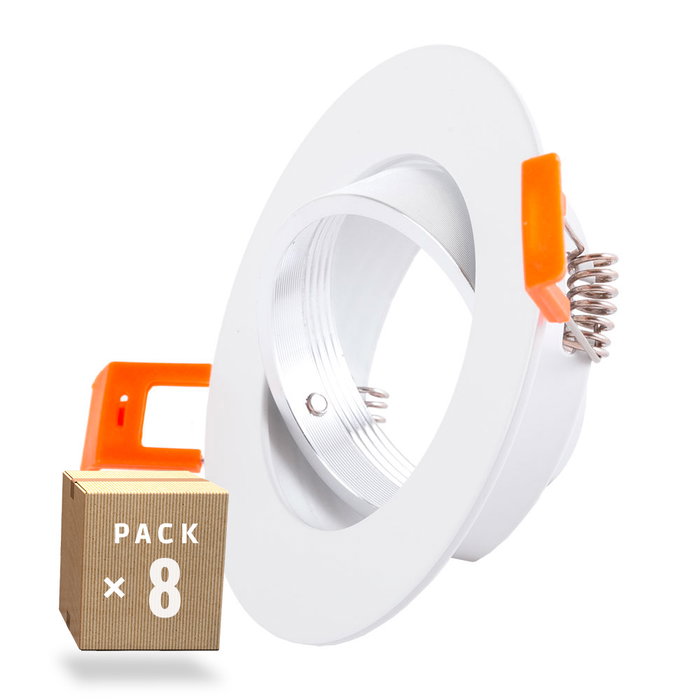 Pack 8 Bague Projecteur Downlight Inclinable Rond Aluminium Blanc 93mm Pack 8 Bague Projecteur Downlight Inclinable Rond Aluminium Blanc 93mm