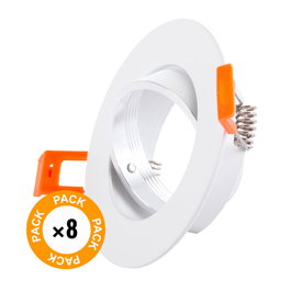 Pack 8 Bague Projecteur Downlight Inclinable Rond Aluminium Blanc 93mm