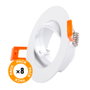 Pack 8 Bague Projecteur Downlight Inclinable Rond Aluminium Blanc 93mm