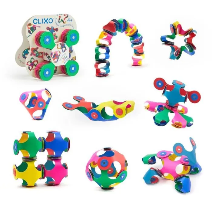 Clixo Tiny & Mighty - Jeu de construction magnétique flexible et durable - 9 pièces - À partir de 4 ans - Idéal pour la créativité et le jeu en groupe