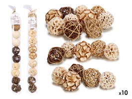 Giftdecor Sac de 10 boules naturelles en fibres mélangées assorties 6x65x6 cm (Set de 24)