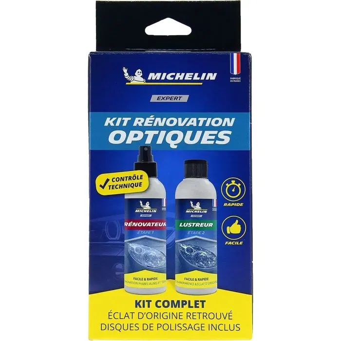 MICHELIN Kit Expert Rénovation Optiques de Phares - Spécial Contrôle Technique - Simple et Rapide - Inclut Rénovateur et Disques