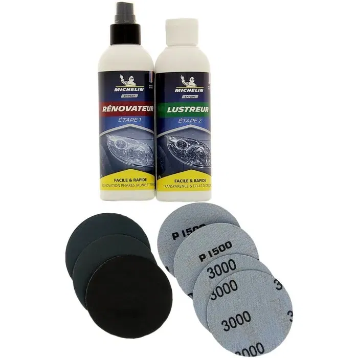 MICHELIN Kit Expert Rénovation Optiques de Phares - Spécial Contrôle Technique - Simple et Rapide - Inclut Rénovateur et Disques