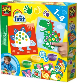 SES Creative Kit de Peinture au Doigt My First Dinosaures pour Bébé - 3 Couleurs Non Toxiques, 10 Cartes à Peindre - Hobby 1-4 Ans