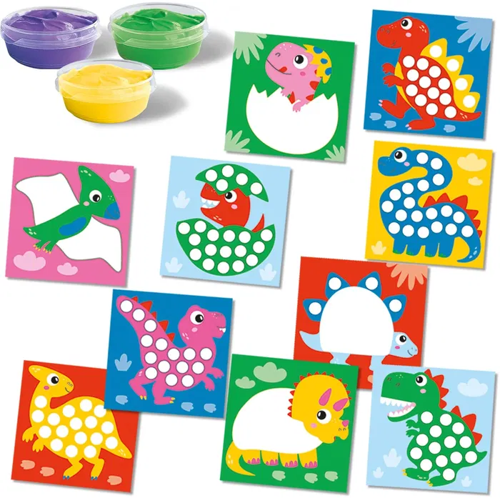 SES Creative Kit de Peinture au Doigt My First Dinosaures pour Bébé - 3 Couleurs Non Toxiques, 10 Cartes à Peindre - Hobby 1-4 Ans