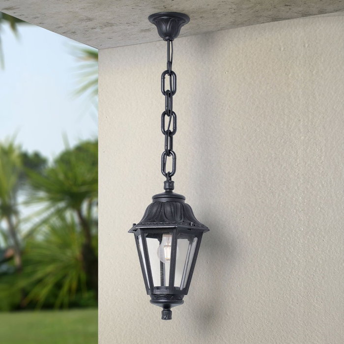 Fumagalli Lampadaire de plafond suspendu Sichem/Anna noir avec verre transparent E27 IP55 diamètre 220 x 800 mm