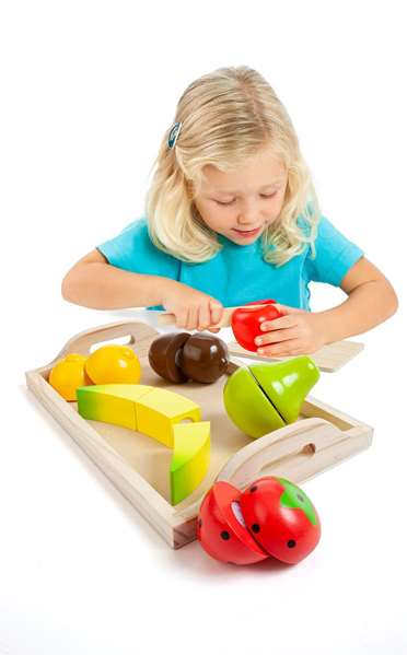 Molto Plateau à fruits en bois avec 9 pièces - Jeu d'imitation en bois pour enfants dès 1 an