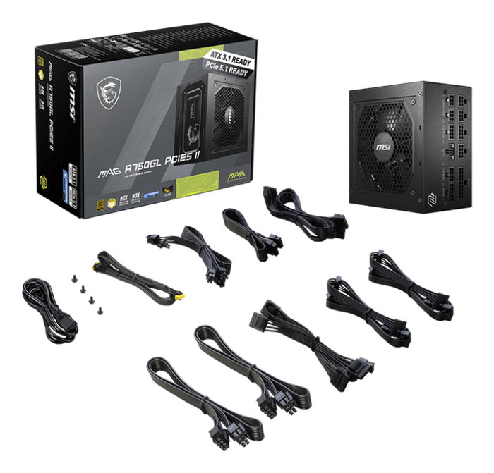 MSI MAG A750GL Alimentation PC 750W 80+ Gold Modulaire Noir ATX 3.1 MSI MAG A750GL Alimentation PC 750W 80+ Gold Modulaire Noir ATX 3.1