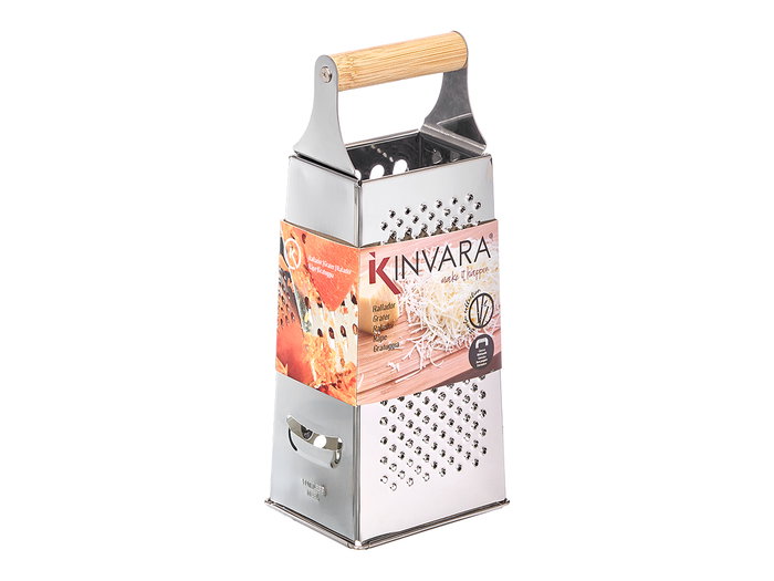 Kinvara Râpe Acier 4 Faces avec Manche Bambou 10.6 x 25 x 8 cm (Set de 12)