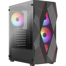 Aerocool Boîtier PC Volcan G v1 Noir - Moyen tour ATX - Sans alimentation - Façade mesh et vitre trempée - 4 ventilateurs RGB - USB 3.0