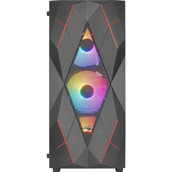 Aerocool Boîtier PC Volcan G v1 Noir - Moyen tour ATX - Sans alimentation - Façade mesh et vitre trempée - 4 ventilateurs RGB - USB 3.0