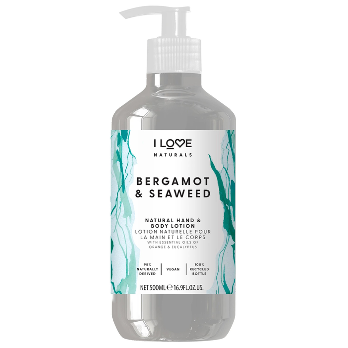 I Love Naturals Collection Lotion Hydratante pour les Mains et le Corps Végane, 500 ml, Parfum Bergamote & Algues I Love Naturals Collection Lotion Hydratante pour les Mains et le Corps Végane, 500 ml, Parfum Bergamote & Algues