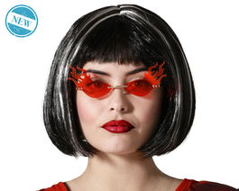 Gafas Accessoire Halloween 2025 - Lunettes de déguisement en forme de flammes rouges pour costume de diable, personnage infernal ou look rock
