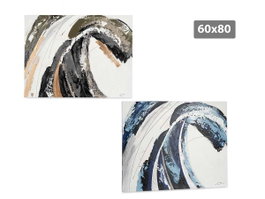 GIFTDECOR Lot de 2 Toiles Peintes Onde Gris et Bleu 61x82cm