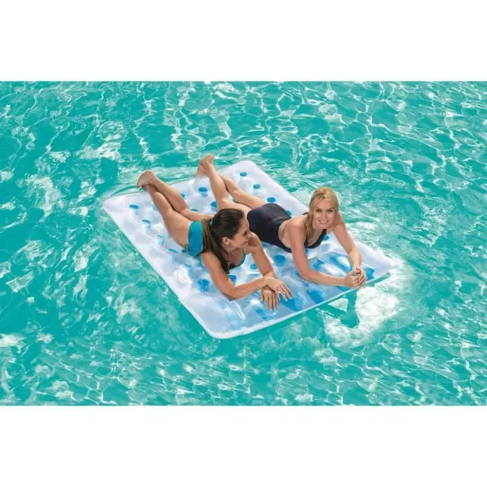 Bestway Matelas gonflable double pour piscine, Coil Beam, 2 poignées, 193 x 142 cm, 0,30 mm PVC, bleu