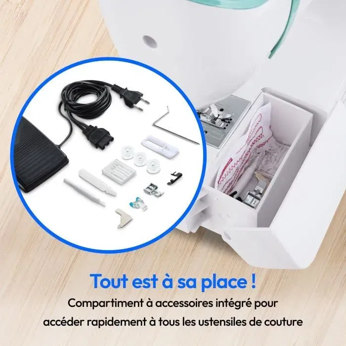 Medion SM 60 - Machine à coudre 62W, 24 points + points doubles, 700 tr/min, éclairage LED, couleur turquoise