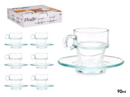 VIVALTO Ensemble de 24 tasses à café en verre 90ml avec soucoupes transparentes