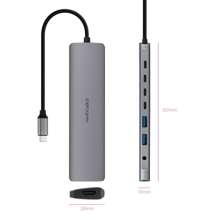 Nanocable Hub CoolBox USB-C 8 en 1 – Multiport avec HDMI 4K, USB-A 3.0, PD 100W, Aluminium, Plug and Play