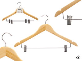 Kipit Lot de 2 Cintres en Bois avec Pinces à Pantalon 44 x 26,5 x 5 cm (Set de 24)