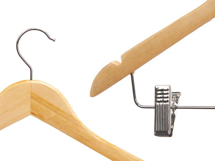 Kipit Lot de 2 Cintres en Bois avec Pinces à Pantalon 44 x 26,5 x 5 cm (Set de 24)