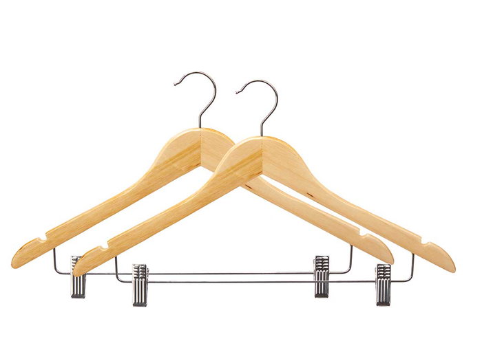 Kipit Lot de 2 Cintres en Bois avec Pinces à Pantalon 44 x 26,5 x 5 cm (Set de 24)