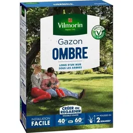 VILMORIN Semences de gazon ombre - 1 kg - Pour création ou regarnissage de pelouse à l'ombre - Couvre jusqu'à 40m² ou 60m²
