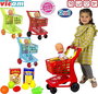 Vicam - Chariot de supermarché avec aliments et poupée 2 en 1 - Jeu en espagnol - Modèles assortis