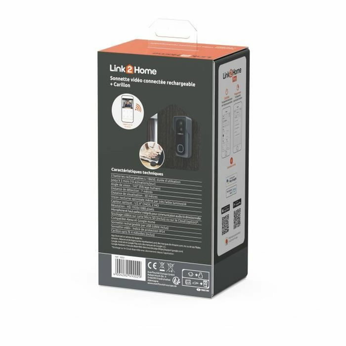 Link2Home Kit Sonnette connectée Wi-Fi avec carillon sans fil et SD 8 Go Link2Home Kit Sonnette connectée Wi-Fi avec carillon sans fil et SD 8 Go