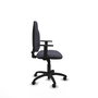 Chaise de bureau Algarra avec mécanisme de contact permanent de base, rembourrée de tissu gris foncé. Équipée d'une base en polyamide noir, d'accoudoirs 1D et de roulettes autobloquantes