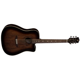 LUNA Art Vintage Dreadnought Cutaway A/E Solid Top Guitare acoustique - Tabelier en épicéa massif, finition vintage distressed brownburst