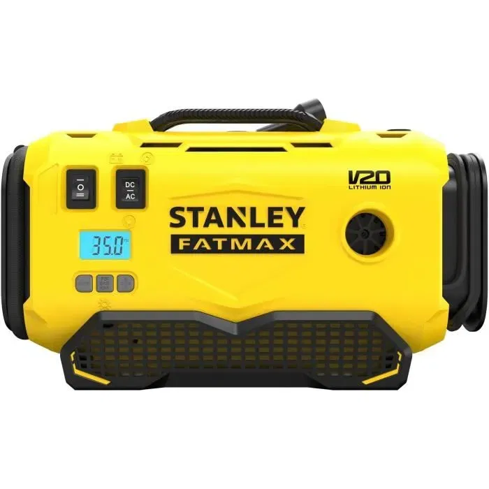 Stanley Fatmax Gonfleur Compresseur SFMCE520B-QW - 18V - 11 bars - Alimentation Batterie V20, Secteur 220V ou 12V Voiture - Fonction Arrêt Automatique
