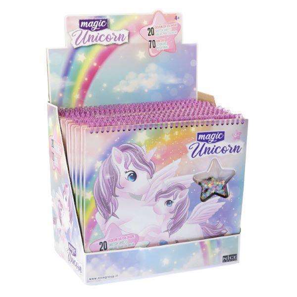 Nice Livre d'activités magique licorne avec 20 pages et autocollants à décorer et dessiner - 26,5 x 24 x 2 cm
