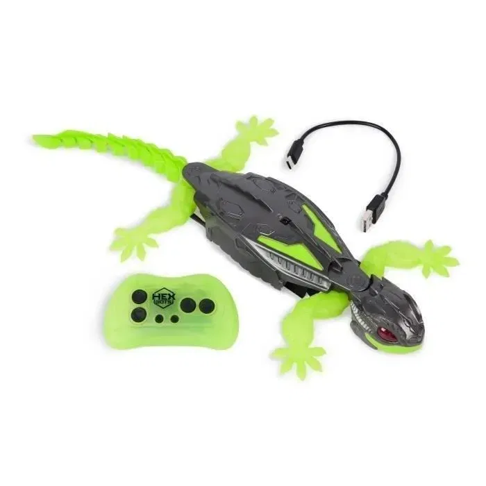 Spin Master GECKO Hex Bots - Robot Gécko Télécommandé 2.4 GHz, Rechargeable par USB, Grimpe sur les Murs, Jouet pour Enfants à Partir de 4 Ans