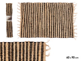 Giftdecor Tapis Naturel Noir Double Rayures 60 x 90 cm Jute et Coton (Set de 12)