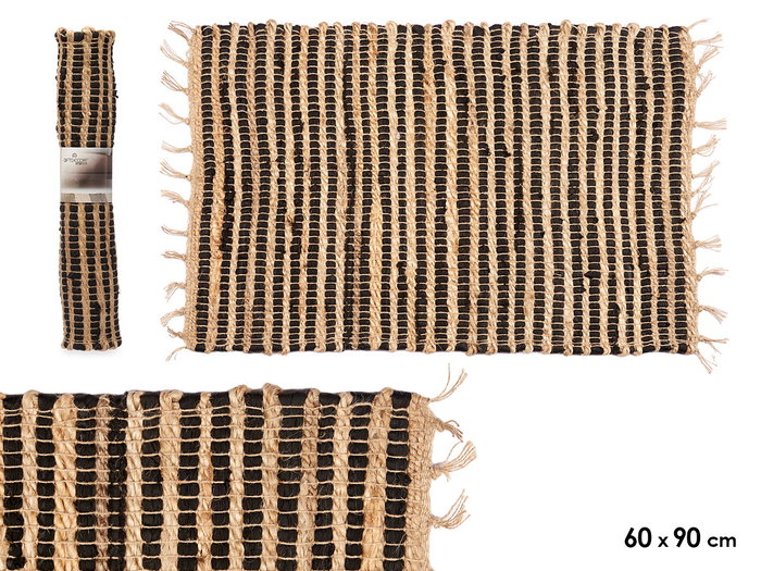 Giftdecor Tapis Naturel Noir Double Rayures 60 x 90 cm Jute et Coton (Set de 12) Giftdecor Tapis Naturel Noir Double Rayures 60 x 90 cm Jute et Coton (Set de 12)