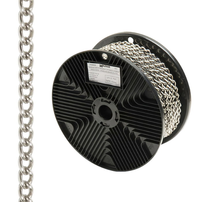 WOLFPACK LINEA PROFESIONAL Chaîne décorative gourmette nickelée 2,0 mm, bobine 20 mètres WOLFPACK LINEA PROFESIONAL Chaîne décorative gourmette nickelée 2,0 mm, bobine 20 mètres