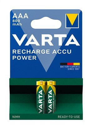 VARTA 56703101402 - Piles rechargeables NiMH HR03 AAA 800 mAh, pack de 2, prêtes à l'emploi, Accu Power