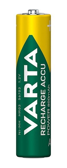 VARTA 56703101402 - Piles rechargeables NiMH HR03 AAA 800 mAh, pack de 2, prêtes à l'emploi, Accu Power