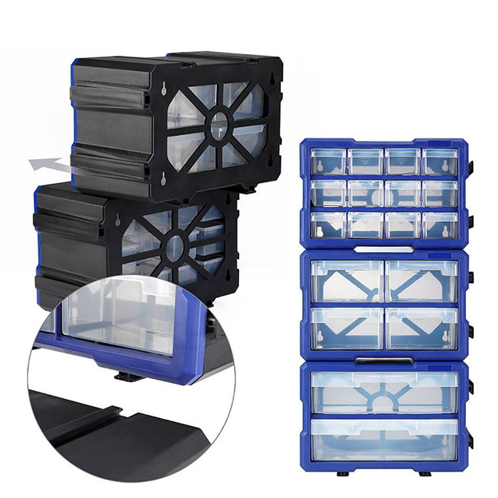 Workpro Organisateur empilable de 4 tiroirs, bleu, en polypropylène, 295 x 195 x 160 mm Workpro Organisateur empilable de 4 tiroirs, bleu, en polypropylène, 295 x 195 x 160 mm