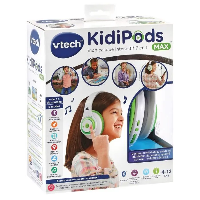 Vtech Kidi Audio Max - Casque audio interactif pour enfants - Contenu audio intégré - Réglage du volume - Livret imagé - Ergonomique et robuste