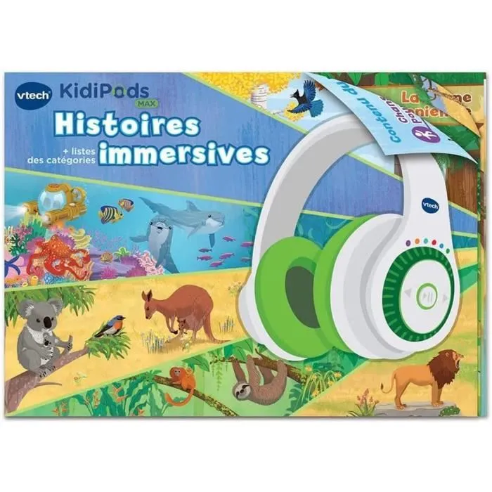 Vtech Kidi Audio Max - Casque audio interactif pour enfants - Contenu audio intégré - Réglage du volume - Livret imagé - Ergonomique et robuste