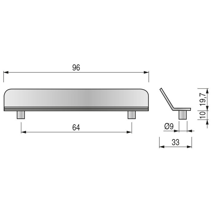 VIEFE Tirador Thin modèle en zamak pour porte ou tiroir, distance entre centres 64 mm, finition nickel brossé