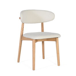 GINER Y COLOMER Lot de 2 Chaises en Bois de Caoutchouc Naturel avec Siège et Dossier Rembourrés en Tissu Bouclé Blanc - Dimensions : Siège 45x38 cm, Dossier 34x55 cm