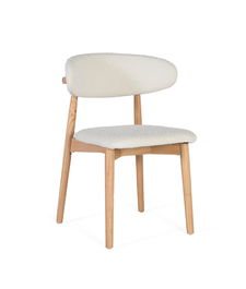 GINER Y COLOMER Lot de 2 Chaises en Bois de Caoutchouc Naturel avec Siège et Dossier Rembourrés en Tissu Bouclé Blanc - Dimensions : Siège 45x38 cm, Dossier 34x55 cm