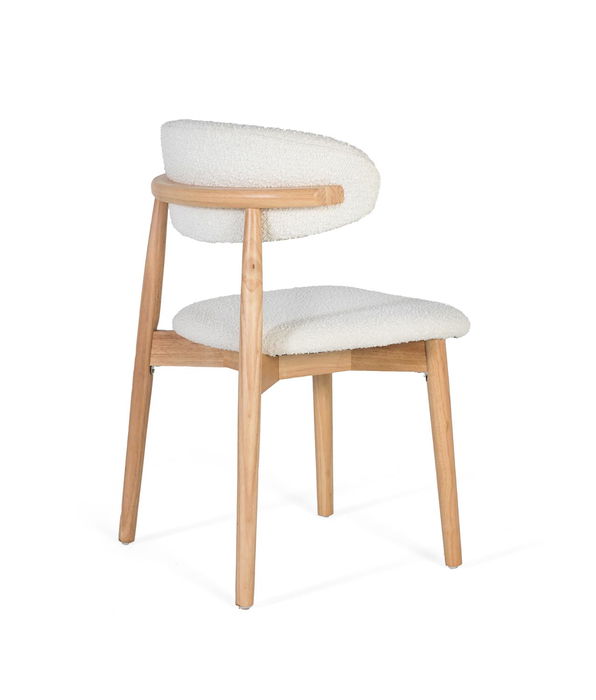 GINER Y COLOMER Lot de 2 Chaises en Bois de Caoutchouc Naturel avec Siège et Dossier Rembourrés en Tissu Bouclé Blanc - Dimensions : Siège 45x38 cm, Dossier 34x55 cm