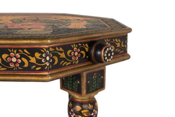 GINER Y COLOMER - Table d'appoint octogonale en bois de manguier avec peinture décorative à la main - Buffet multicolore, Hauteur: 37 cm, Diamètre de la table: 8 cm