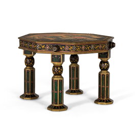 GINER Y COLOMER - Table d'appoint octogonale en bois de manguier avec peinture décorative à la main - Buffet multicolore, Hauteur: 37 cm, Diamètre de la table: 8 cm